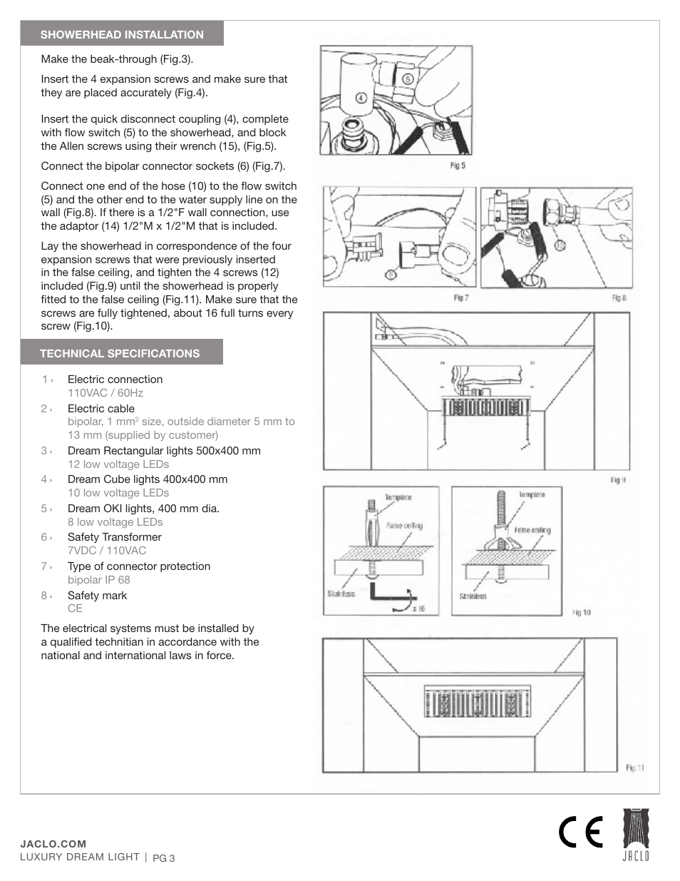 Jaclo 16" Quadrato dream light rain canopy - 1616-DLRC User Manual | Page 3 / 4