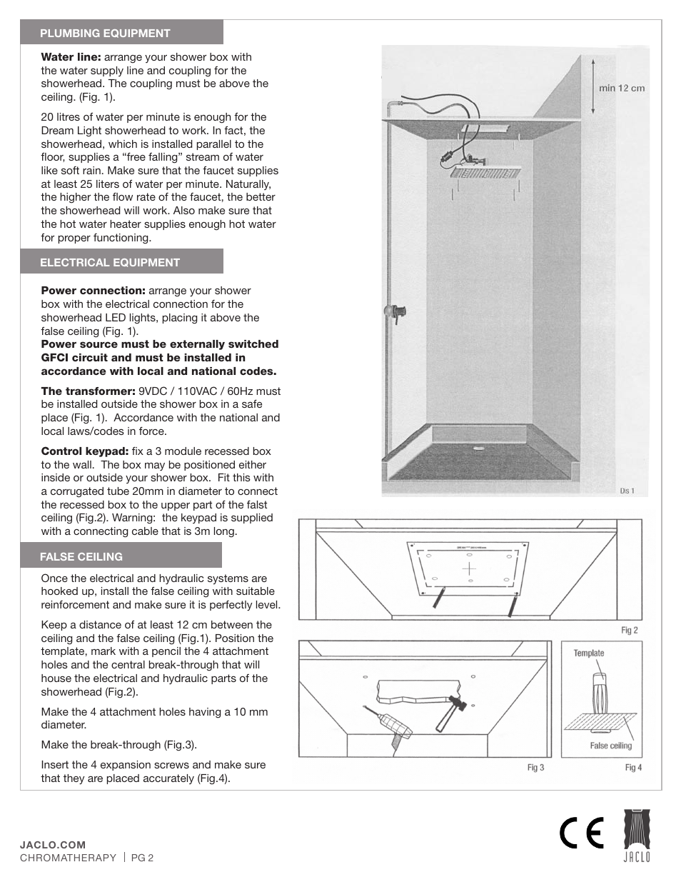 Jaclo 16" x 20 Rettango chromatherapy dream light rain canopy - 1620-DLCT" User Manual | Page 2 / 5