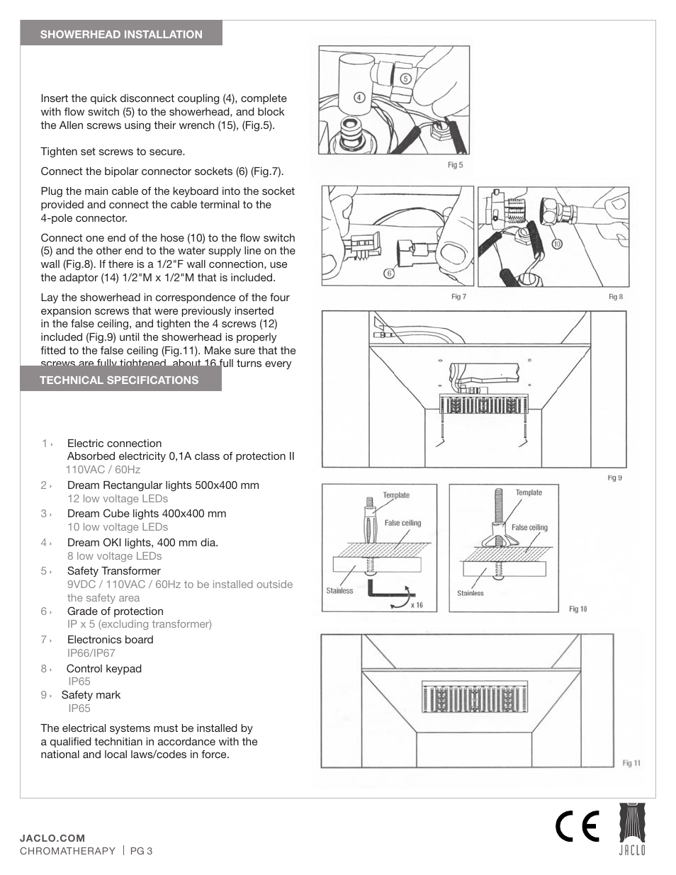 Jaclo 16" x 20 Rettango chromatherapy dream light rain canopy - 1620-DLCT" User Manual | Page 3 / 5