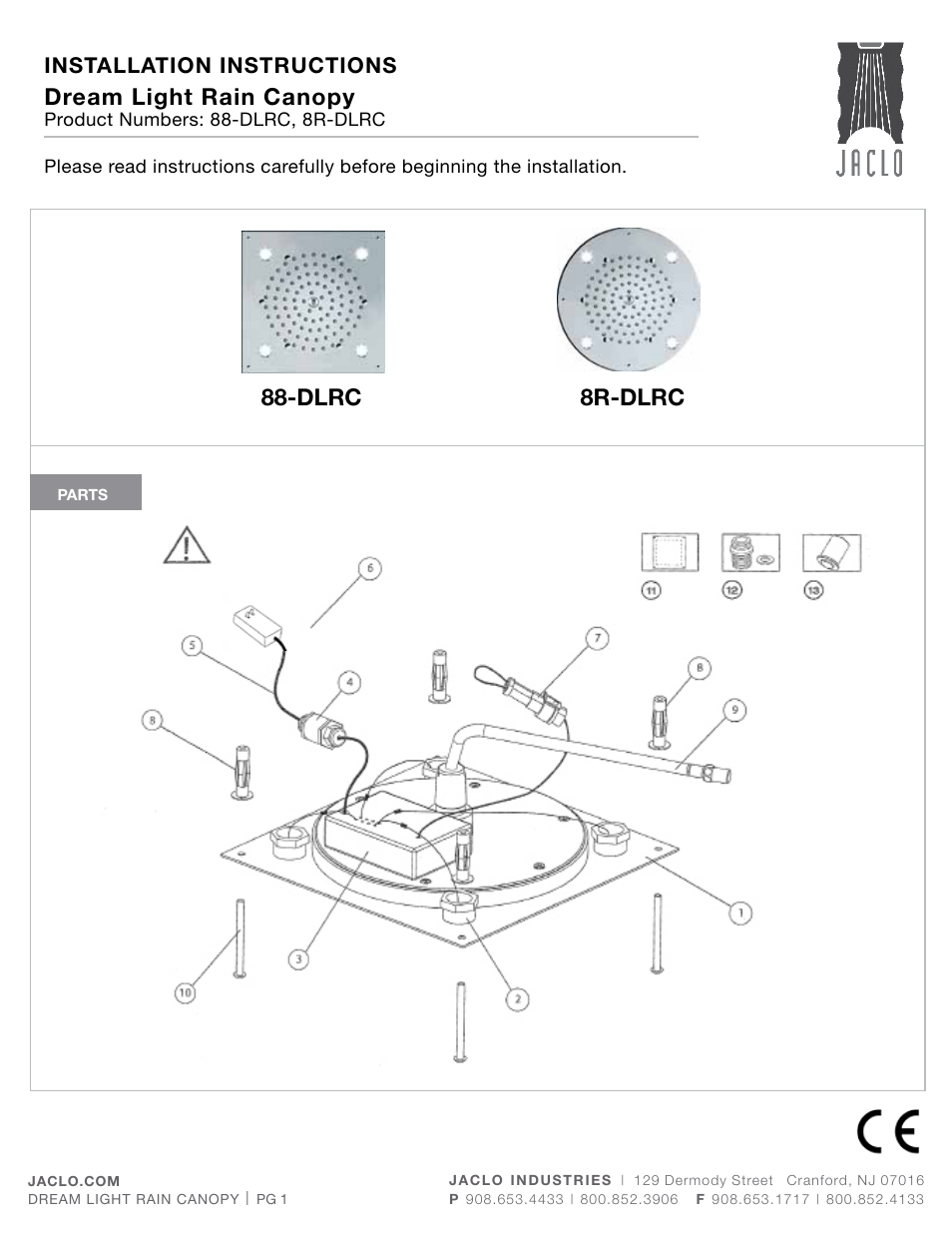 Jaclo 8" Diameter Circolare Dream Light Rain Canopy - 8R-DLRC User Manual | 4 pages