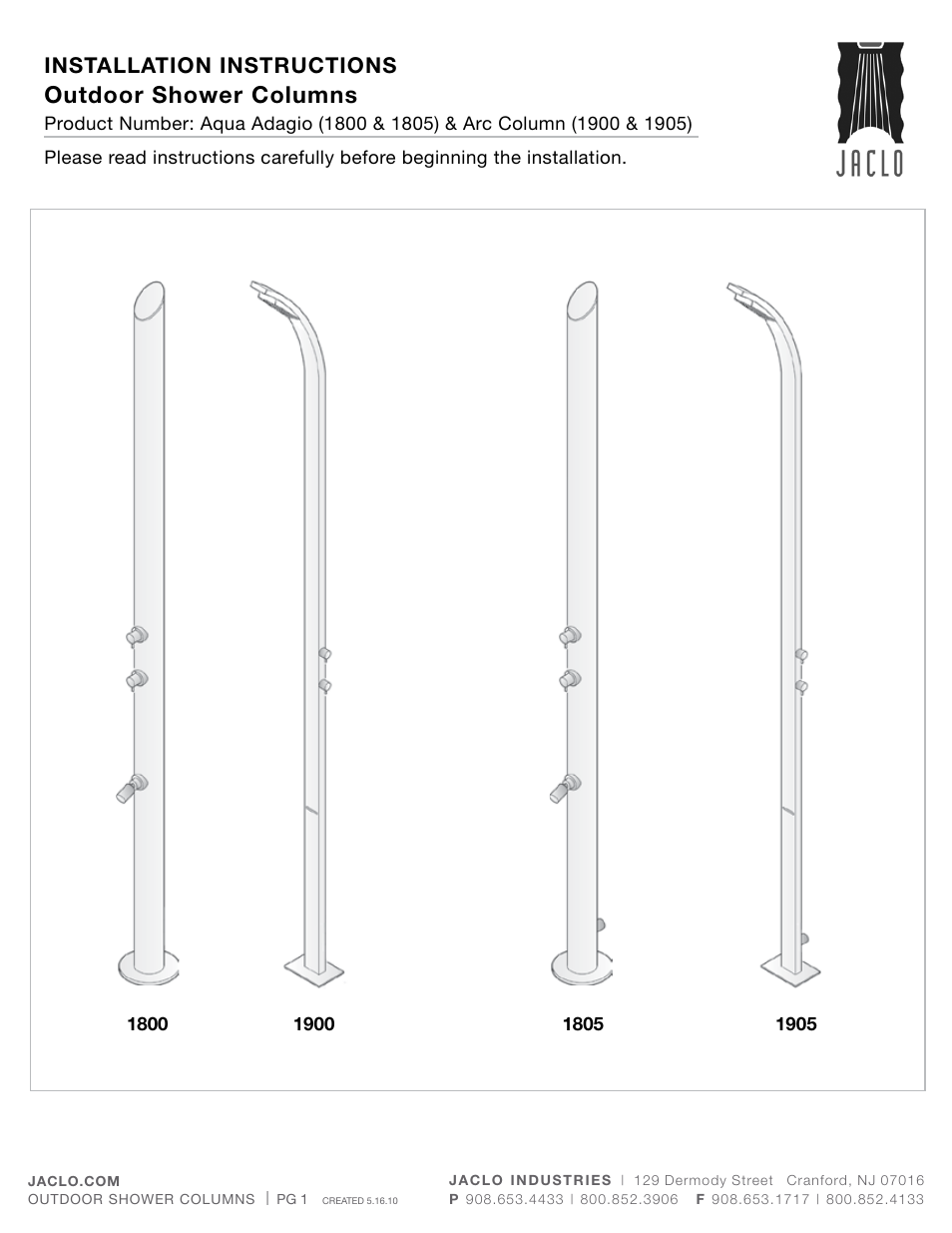 Jaclo Arc Column - 1900- User Manual | 6 pages