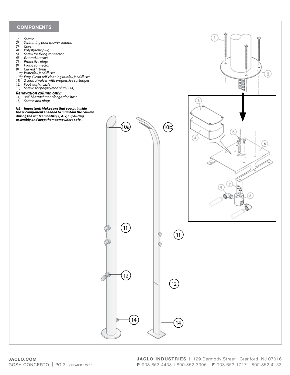 Igb d e f, Colonne doccia da esterno | Jaclo Arc Column - 1900- User Manual | Page 2 / 6