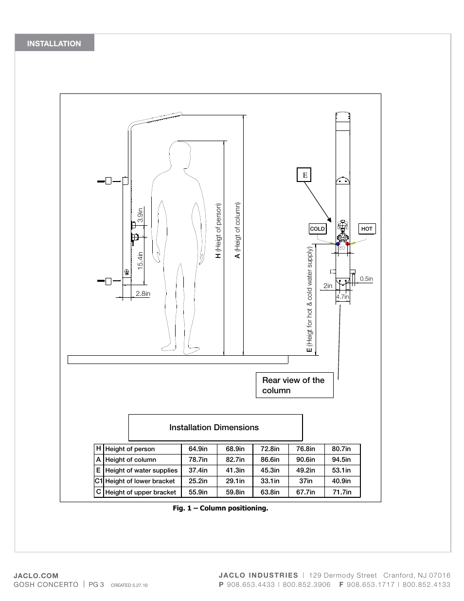 Rer view of the column | Jaclo Gosh Concerto - 1730 User Manual | Page 3 / 8