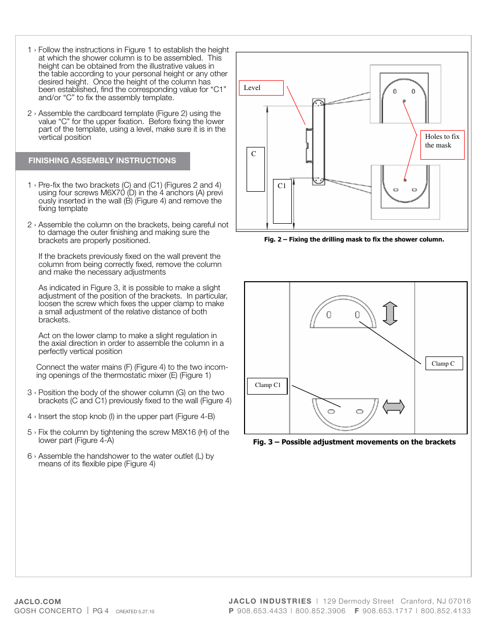 Holes to fix the mask level c c1 | Jaclo Gosh Concerto - 1730 User Manual | Page 4 / 8