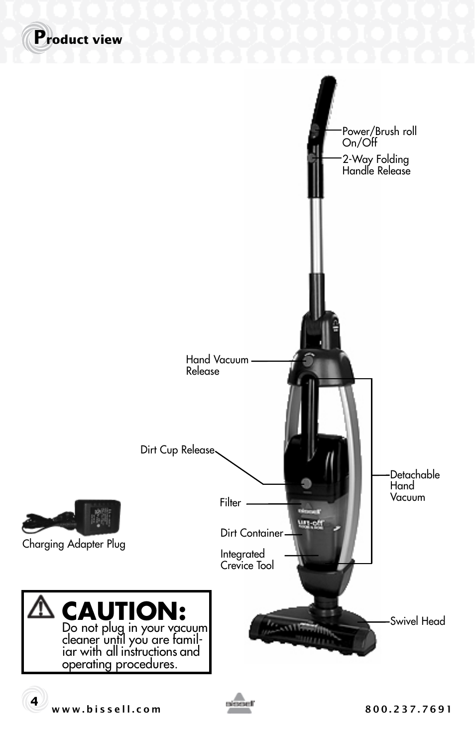 Caution | Bissell LIFT-OFF 53Y8 User Manual | Page 4 / 12