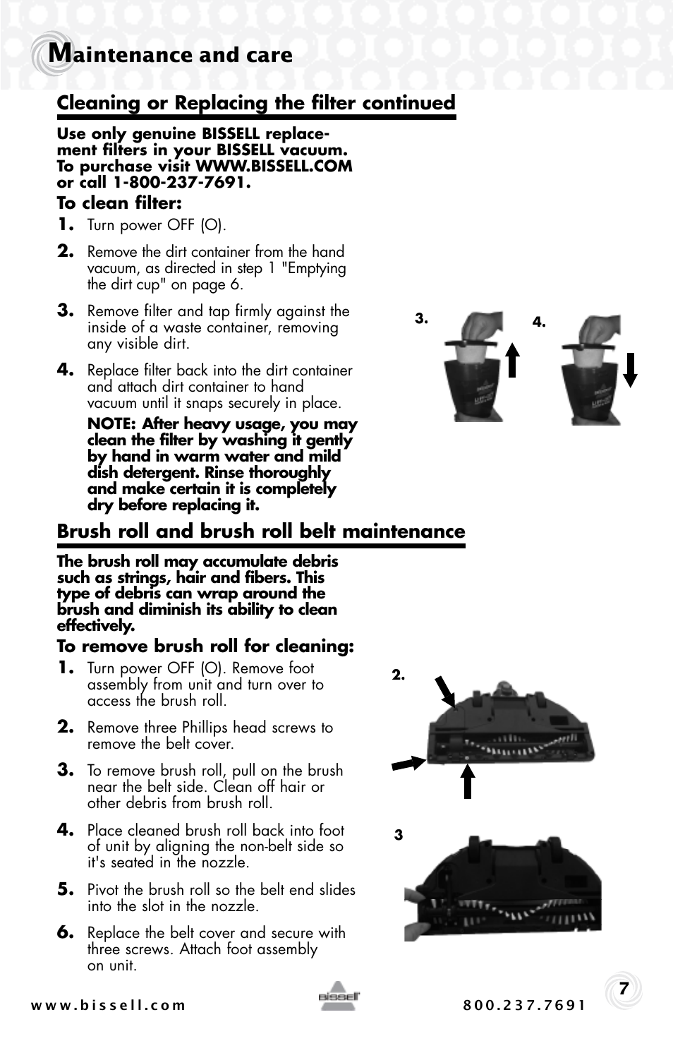 Aintenance and care | Bissell LIFT-OFF 53Y8 User Manual | Page 7 / 12