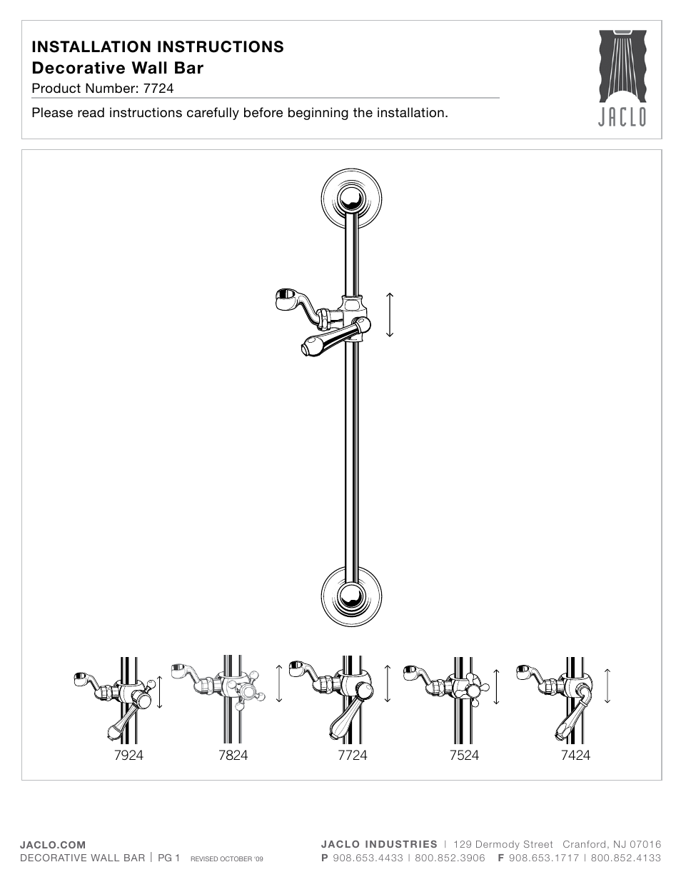 Jaclo Retro wall bar - 7724- User Manual | 3 pages