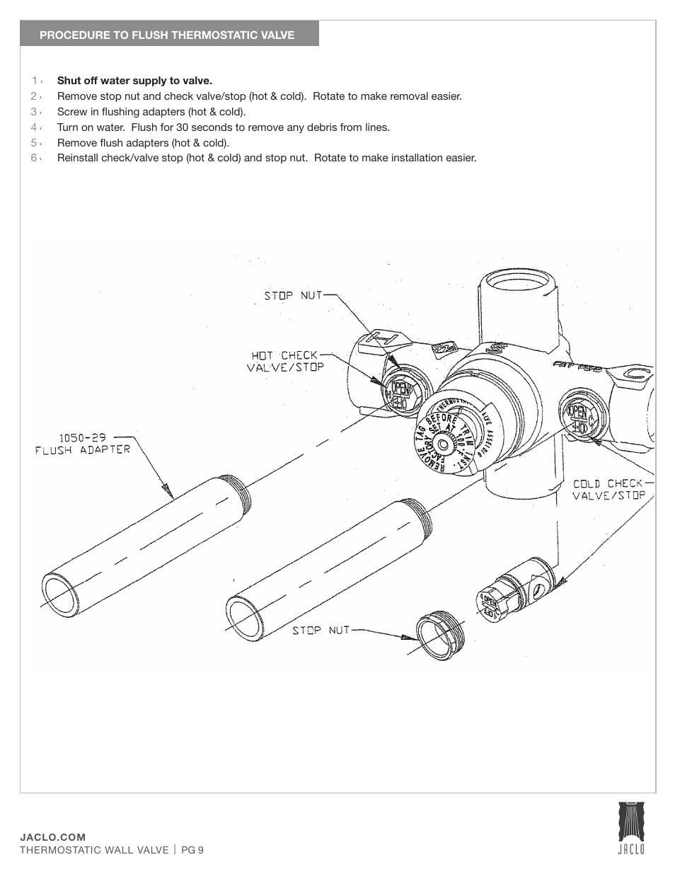 Jaclo ½" thermostatic valve - J-THVC12 User Manual | Page 9 / 10