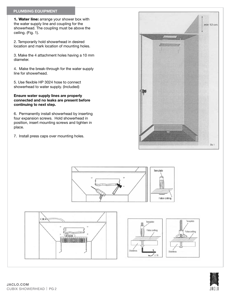 Jaclo CUBIX® flush mount showerhead - S172- User Manual | Page 2 / 3