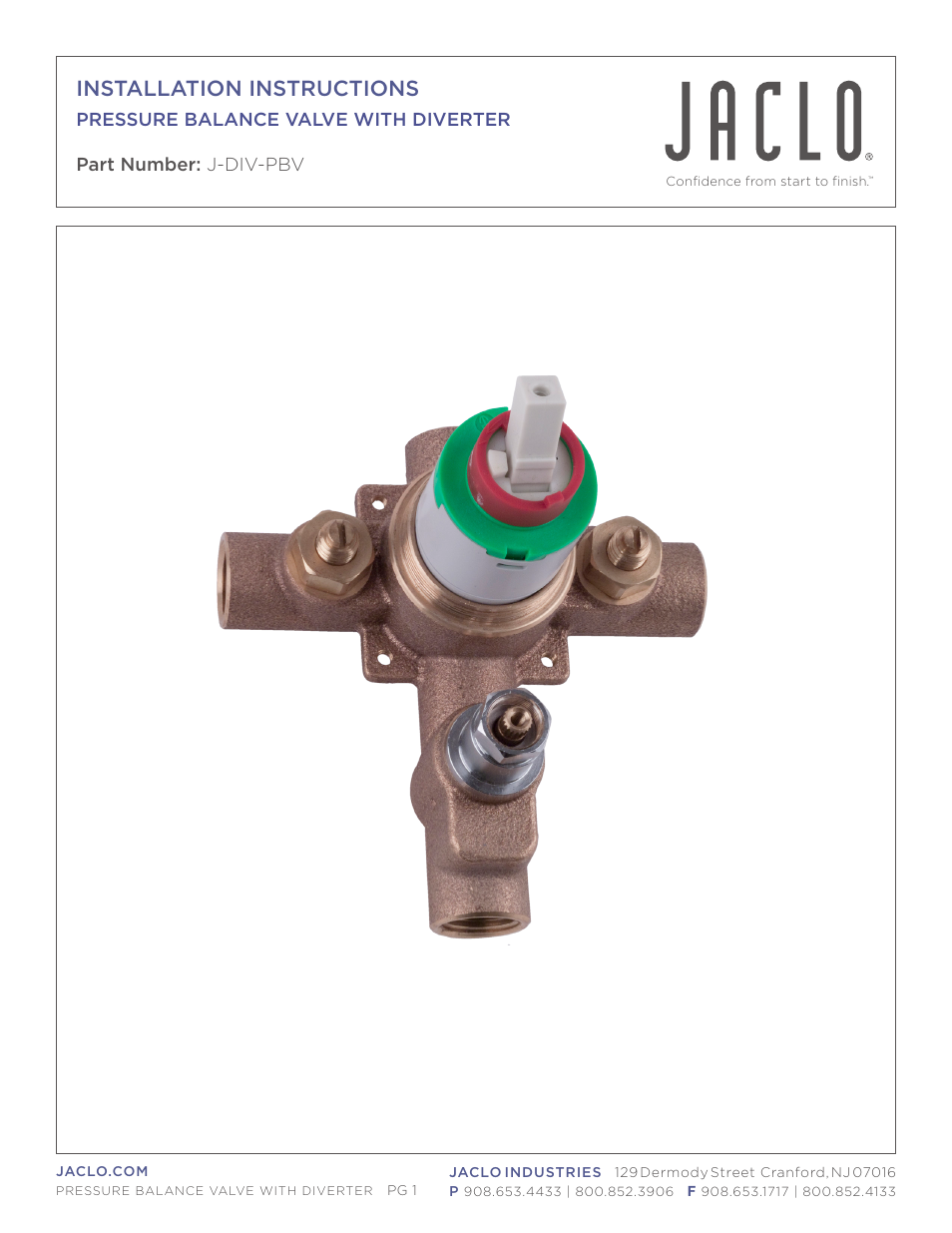 Jaclo Pressure balance valve with diverter - J-DIV-PBV User Manual | 4 pages