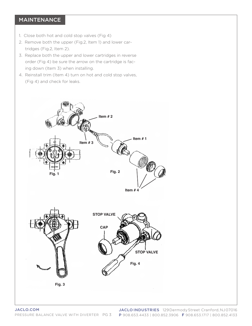 Maintenance | Jaclo Pressure balance valve with diverter - J-DIV-PBV User Manual | Page 3 / 4