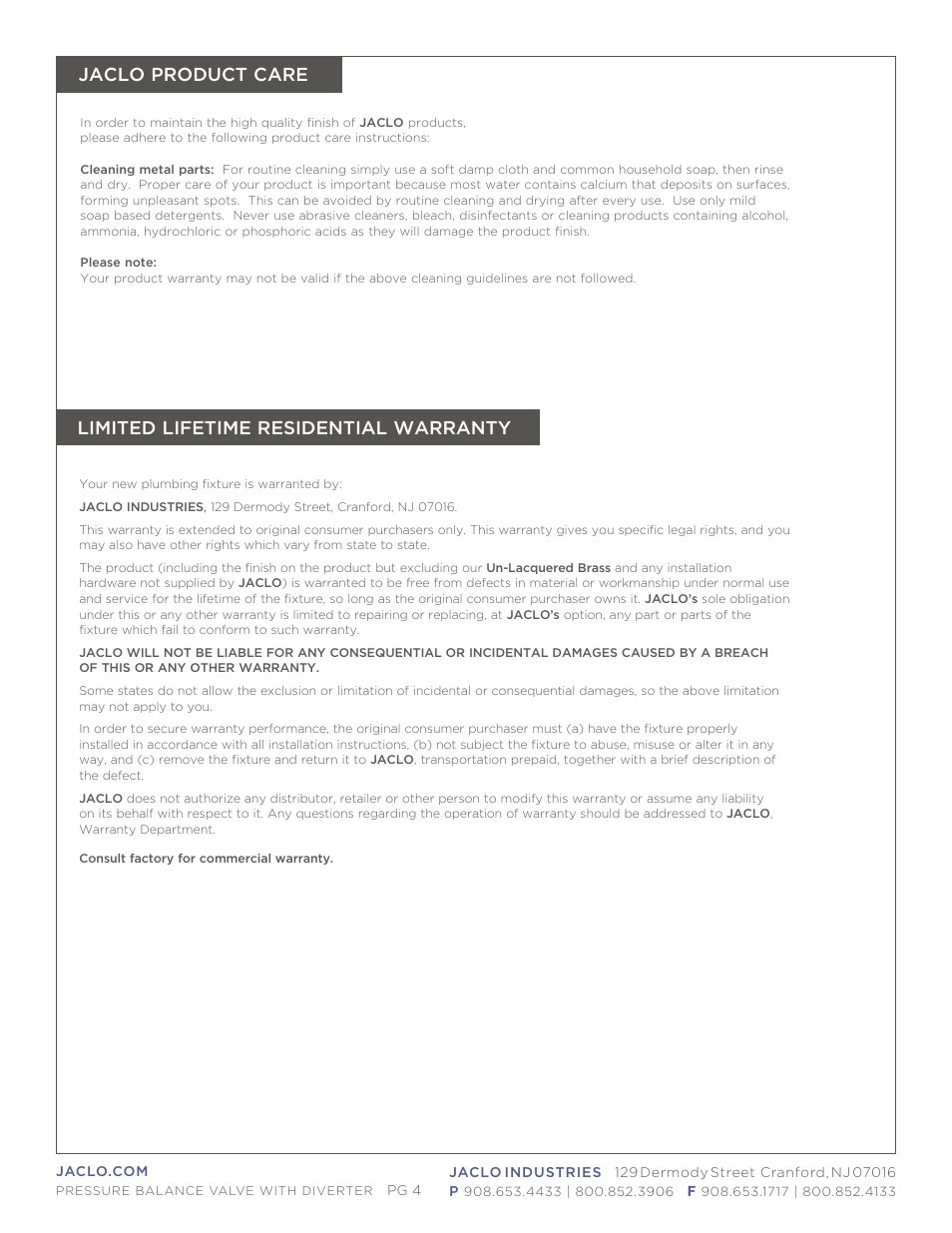 Jaclo Pressure balance valve with diverter - J-DIV-PBV User Manual | Page 4 / 4