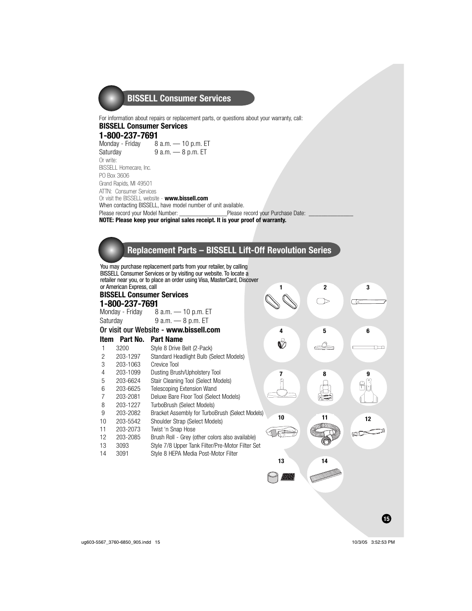 Bissell 6860  EN User Manual | Page 15 / 16