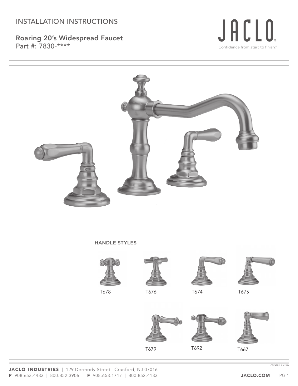 Jaclo Faucet, Lavatory Faucet - 7830-T678 User Manual | 5 pages