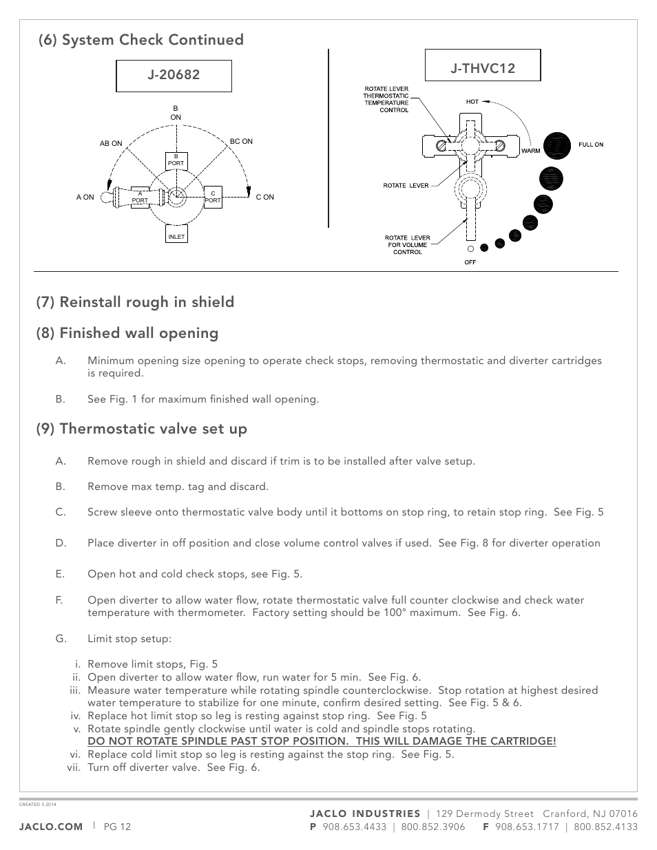 9) thermostatic valve set up | Jaclo Thermostatic Valve, Rough - J-TH34 User Manual | Page 12 / 14