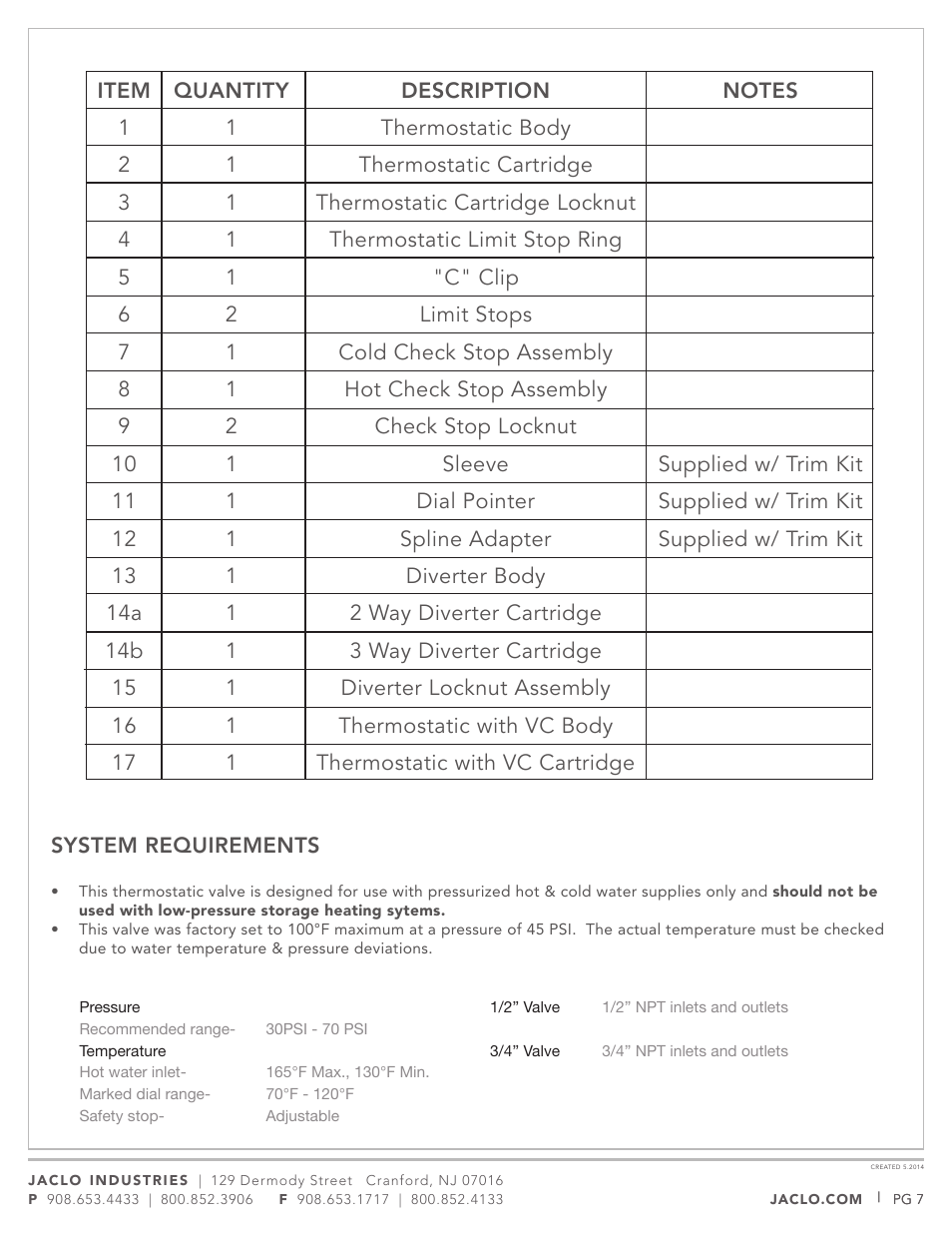 Jaclo Thermostatic Valve, Rough - J-TH34 User Manual | Page 7 / 14