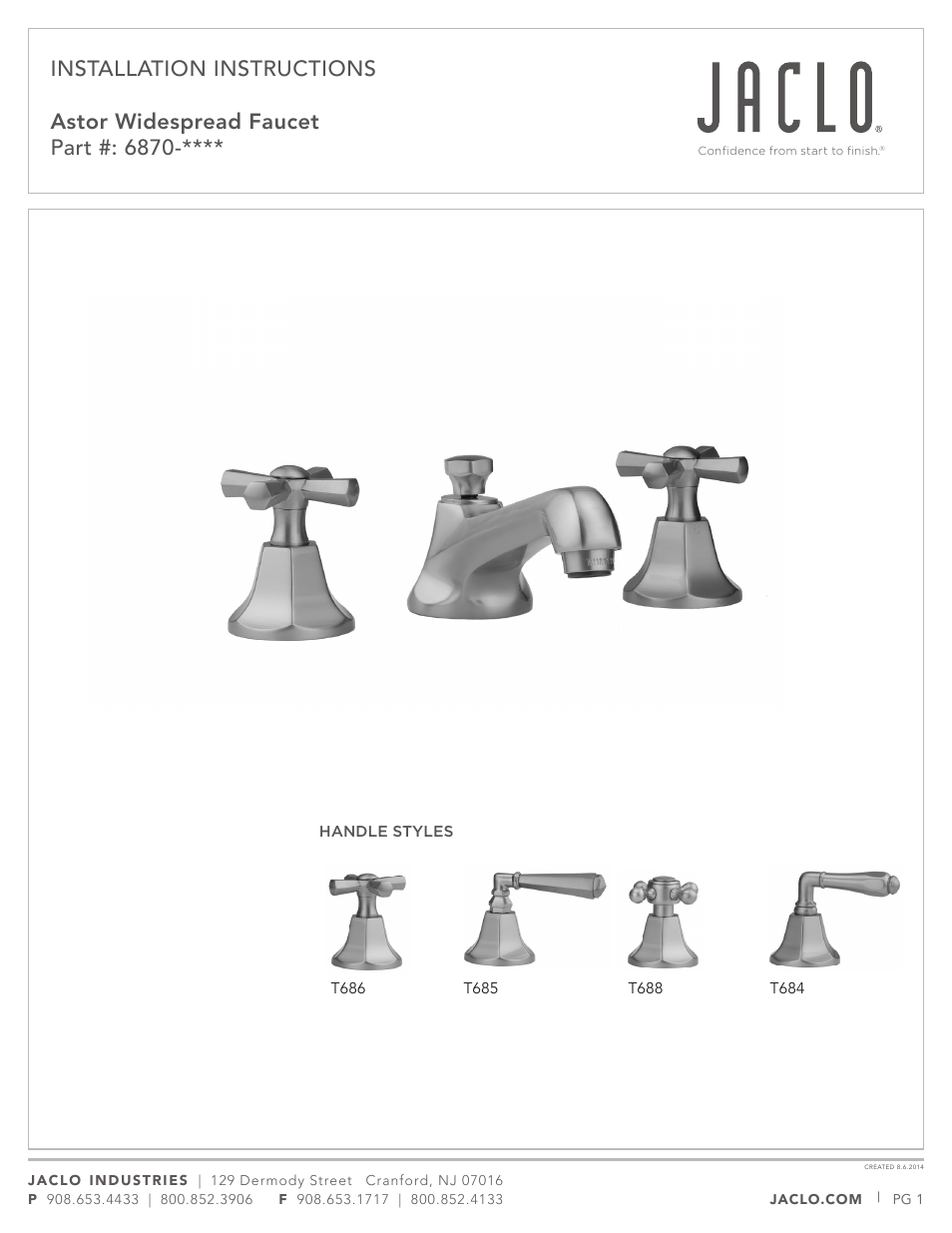 Jaclo Faucet, Lavatory Faucet - 6870-T684 User Manual | 5 pages