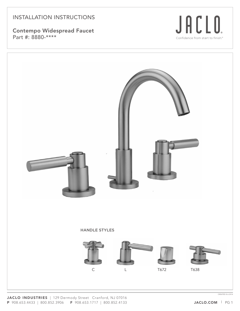 Jaclo Faucet, Lavatory Faucet - 8880-T672 User Manual | 5 pages