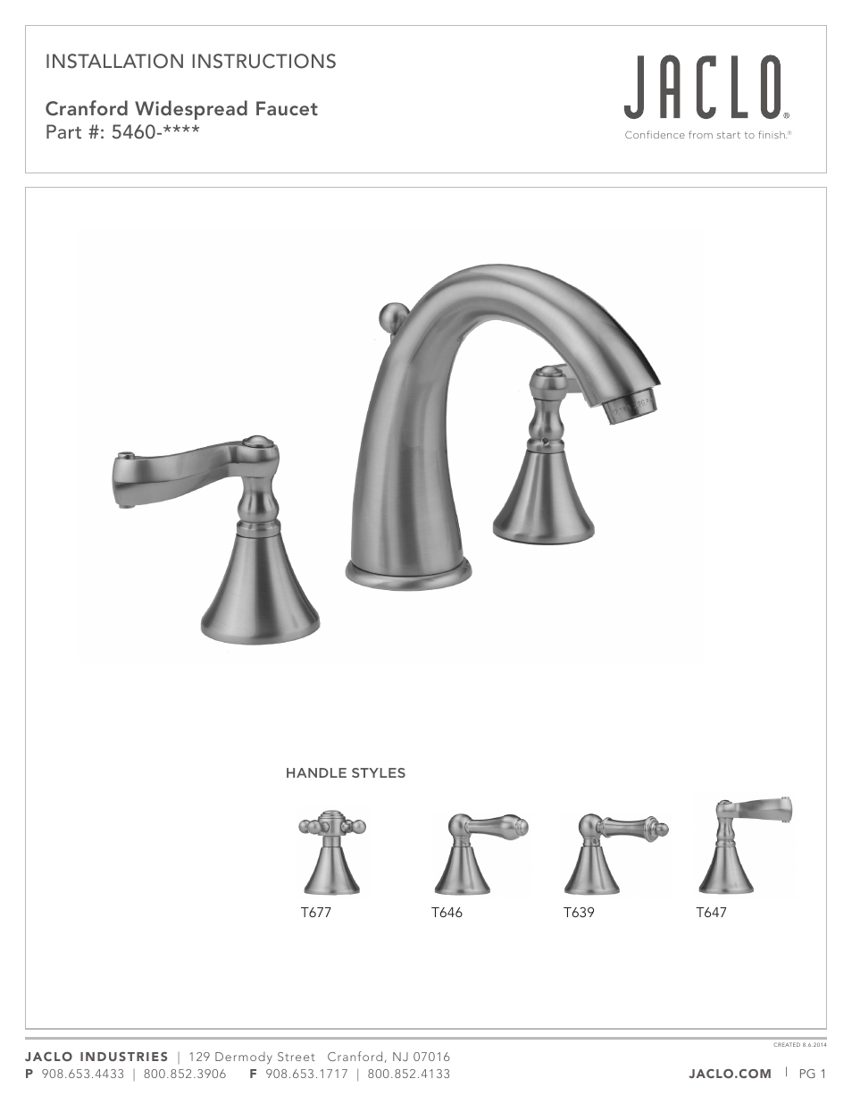 Jaclo Faucet, Lavatory Faucet - 5460-T639 User Manual | 5 pages