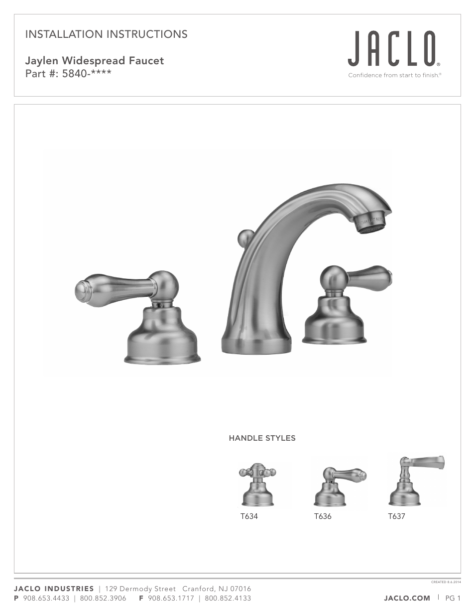 Jaclo Faucet, Lavatory Faucet - 5840-T634 User Manual | 5 pages