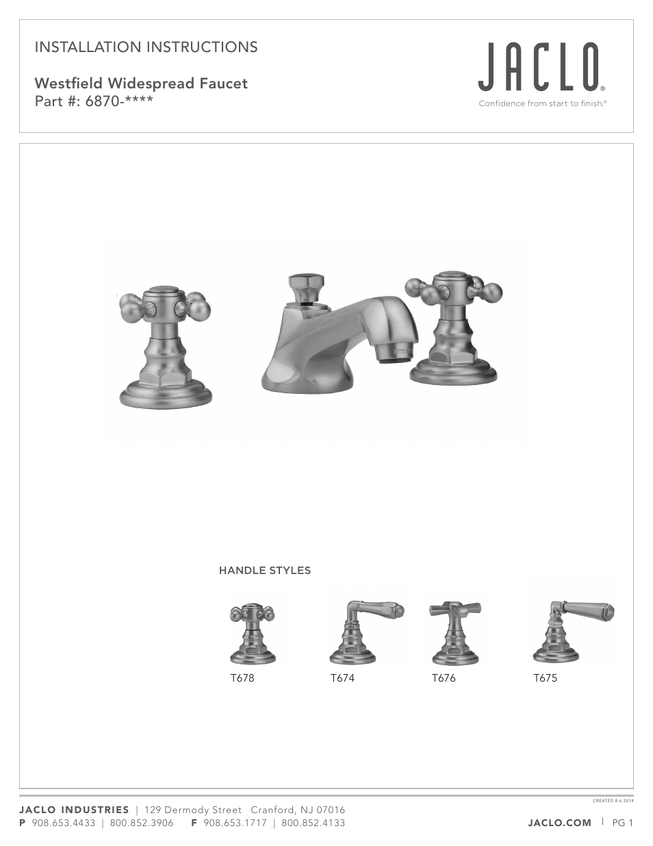 Jaclo Faucet, Lavatory Faucet - 6870-T674 User Manual | 5 pages