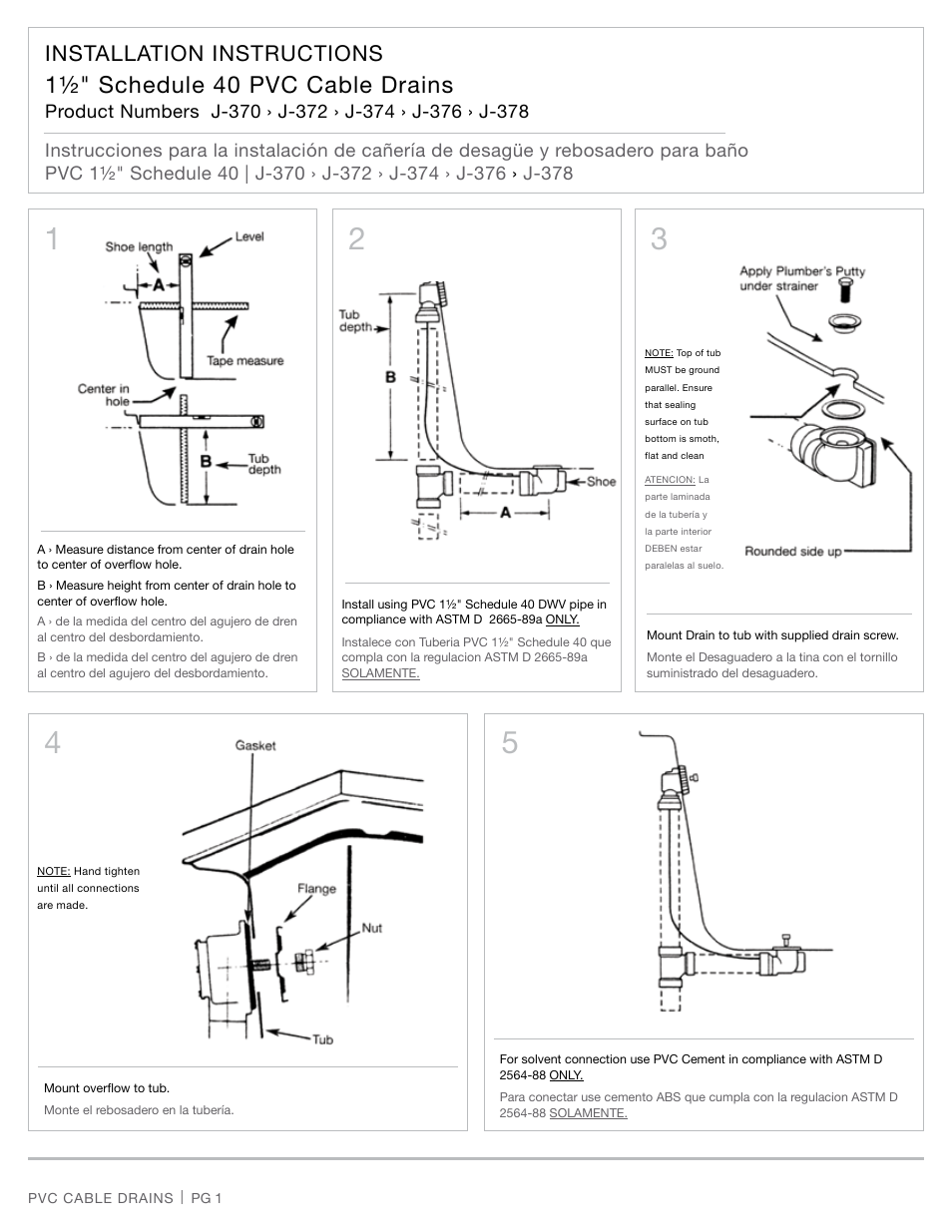 Jaclo 28"-29 PVC bath waste and overflow subassembly (no trim) - 376-LT-" User Manual | 4 pages