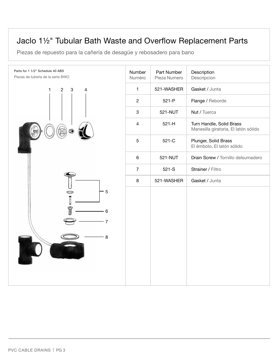 Jaclo 28"-29 PVC bath waste and overflow subassembly (no trim) - 376-LT-" User Manual | Page 3 / 4