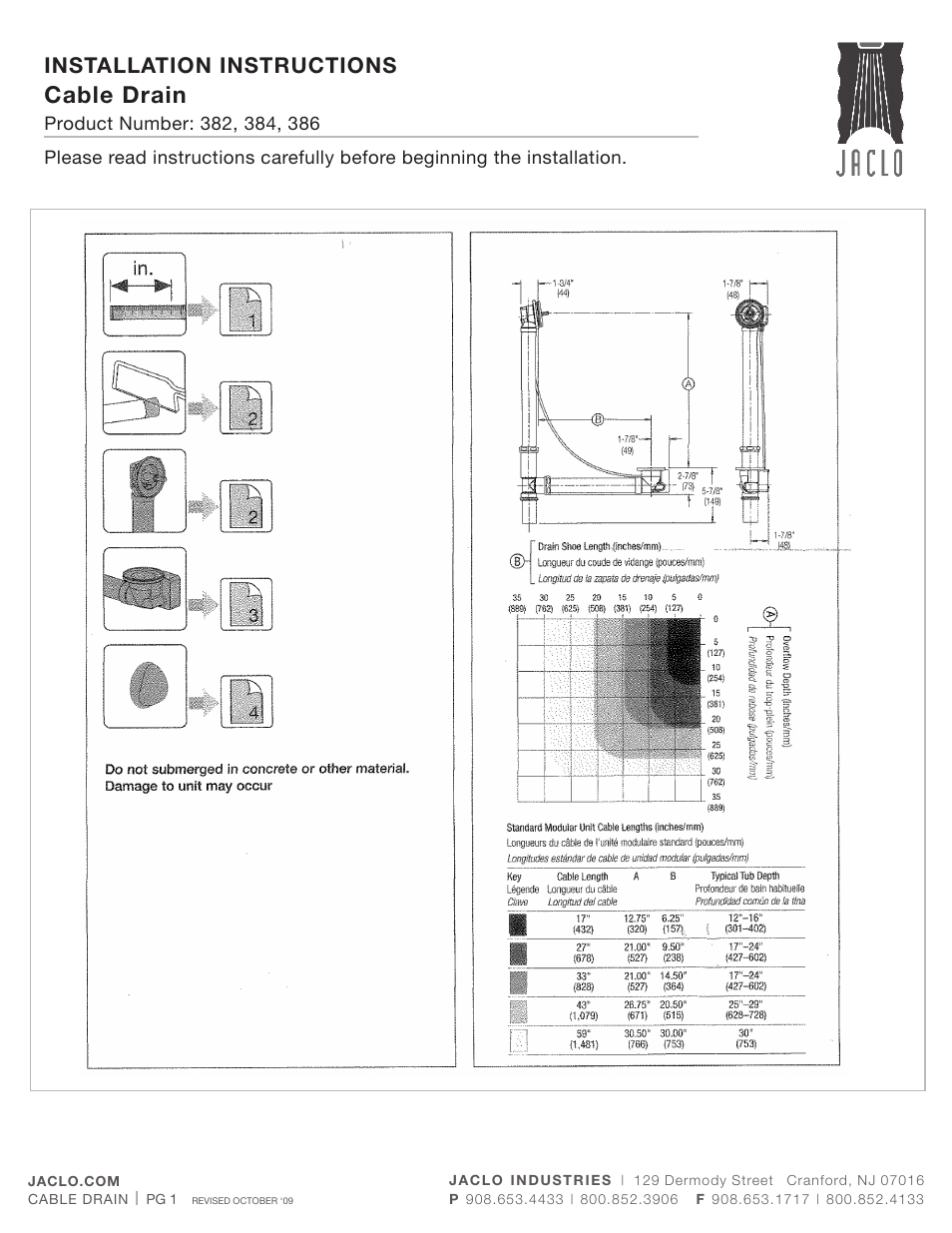 Jaclo Cable Drain with All Brass Trim - 386- User Manual | 5 pages