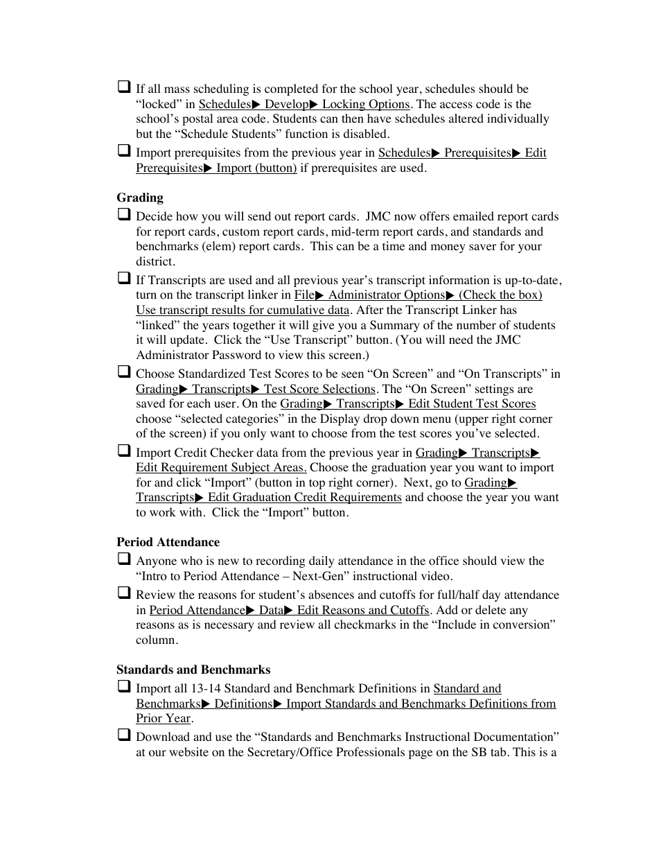 JMC Starting the 14-15 School Year Checklist-Next-Gen User Manual | Page 3 / 5