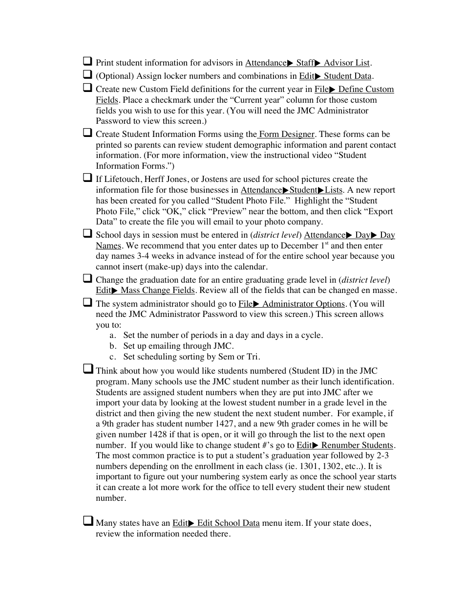JMC Starting the 14-15 School Year Checklist - New Client User Manual | Page 2 / 6