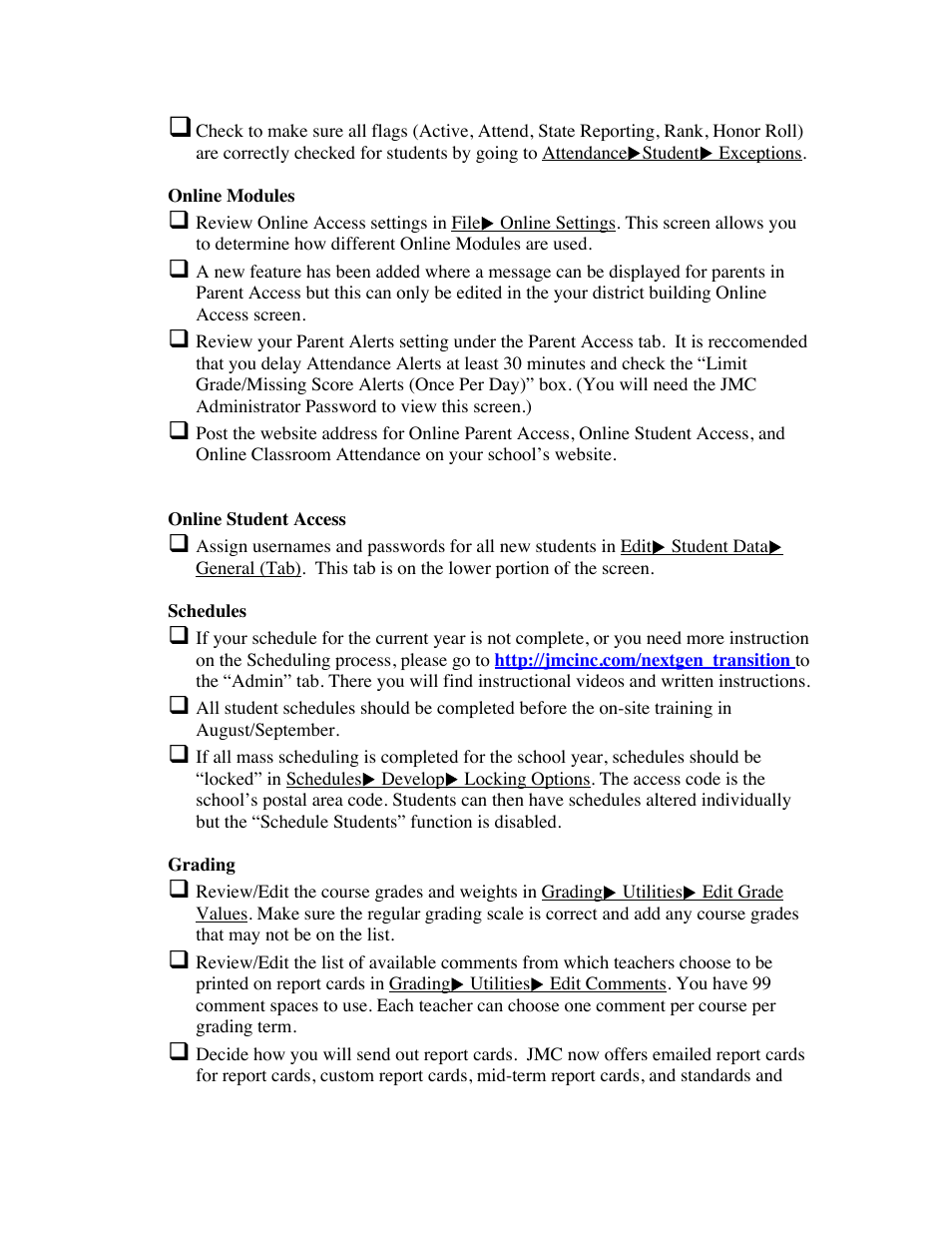 JMC Starting the 14-15 School Year Checklist - New Client User Manual | Page 3 / 6