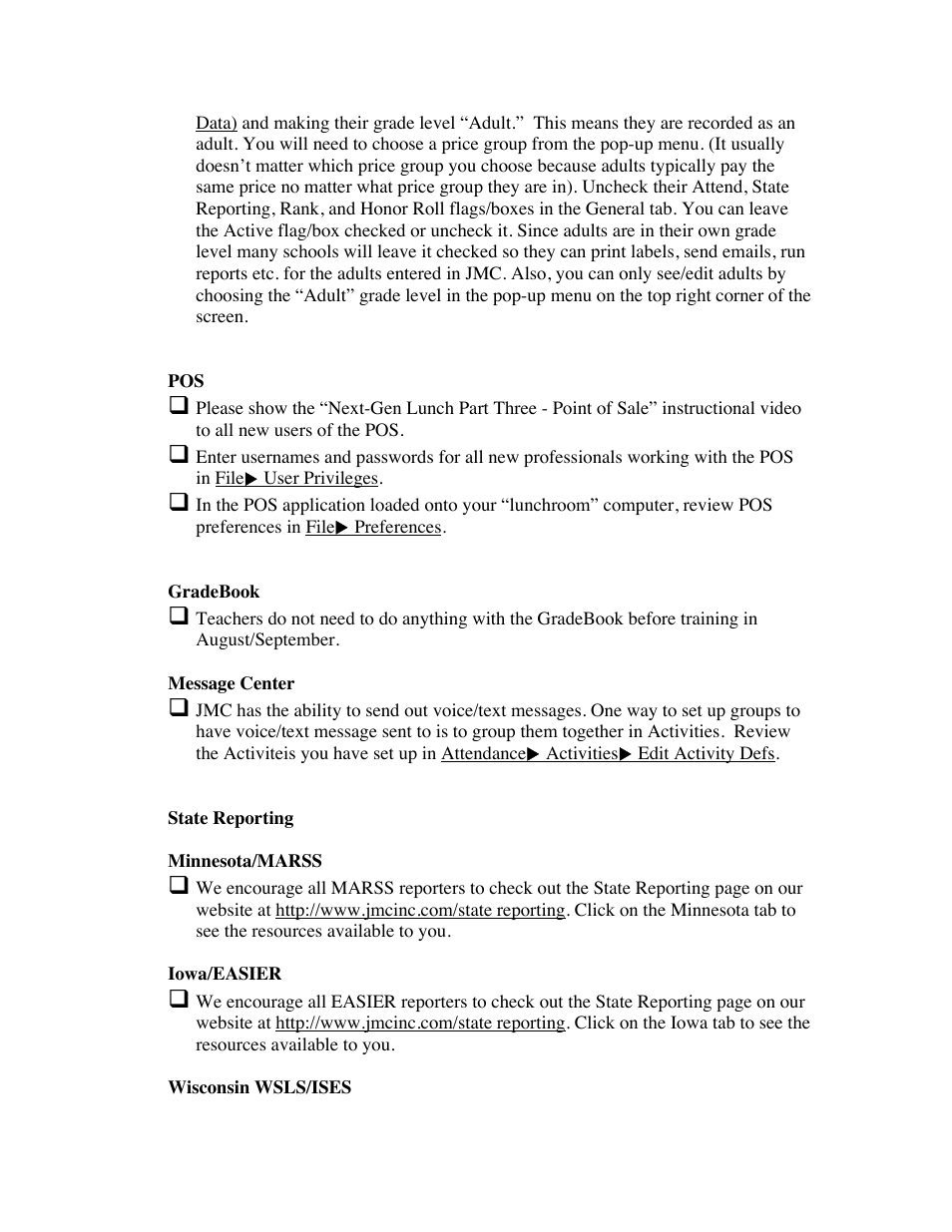 JMC Starting the 14-15 School Year Checklist - New Client User Manual | Page 5 / 6