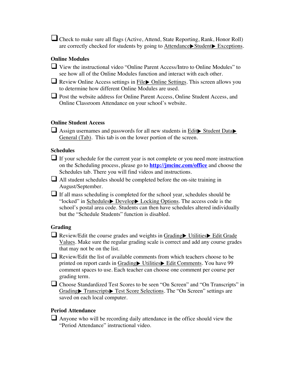 JMC Starting the 13-14 School Year Checklist - New Client User Manual | Page 3 / 5