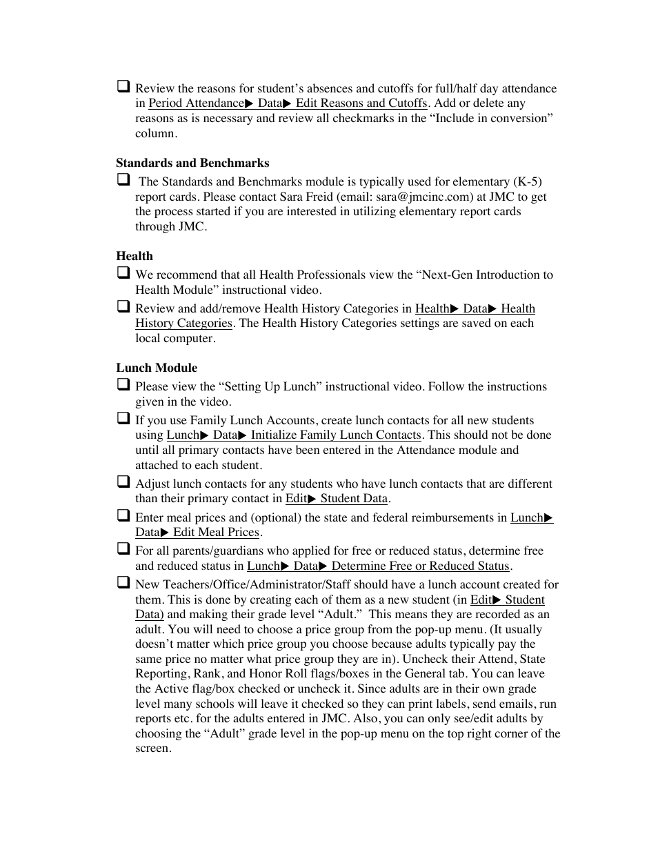 JMC Starting the 13-14 School Year Checklist - New Client User Manual | Page 4 / 5
