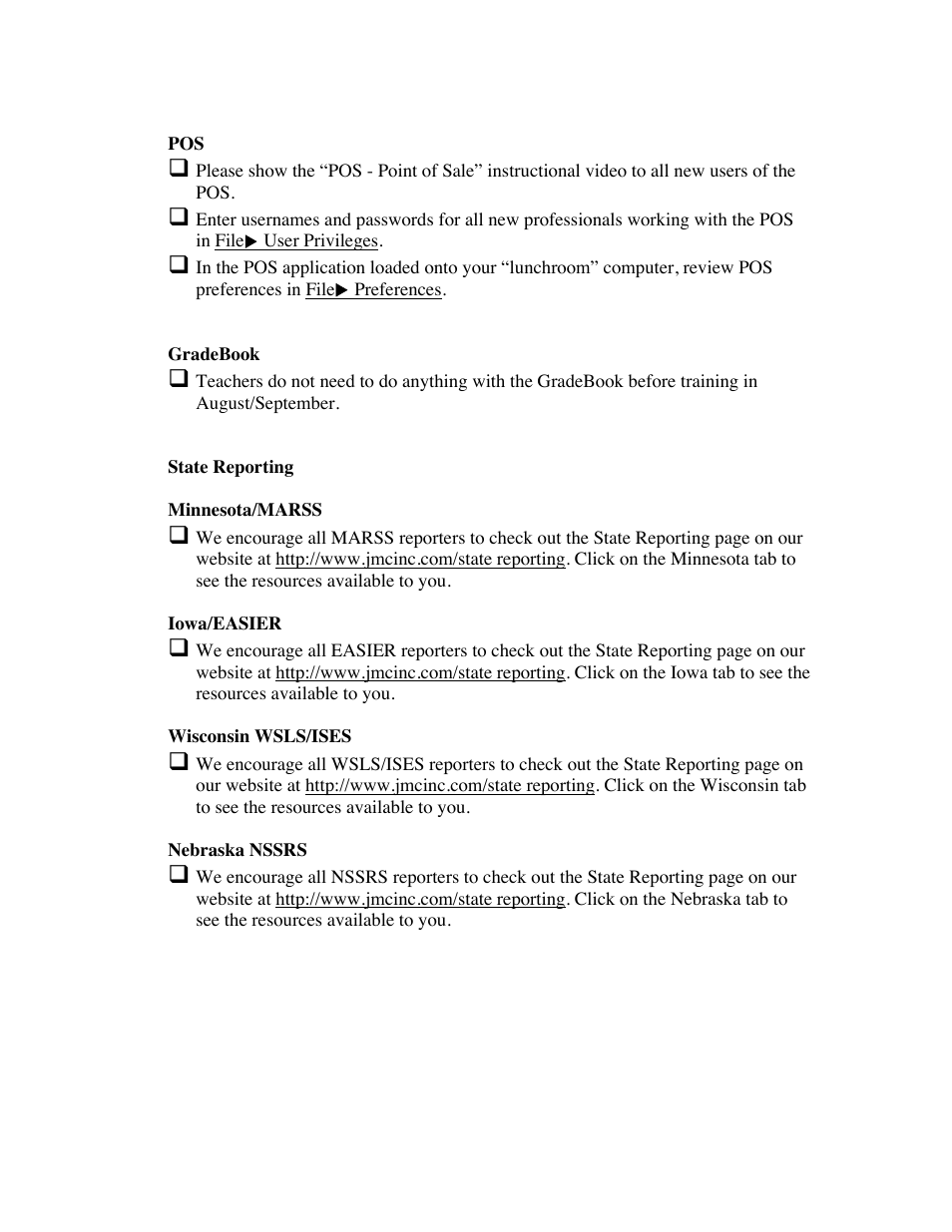 JMC Starting the 13-14 School Year Checklist - New Client User Manual | Page 5 / 5