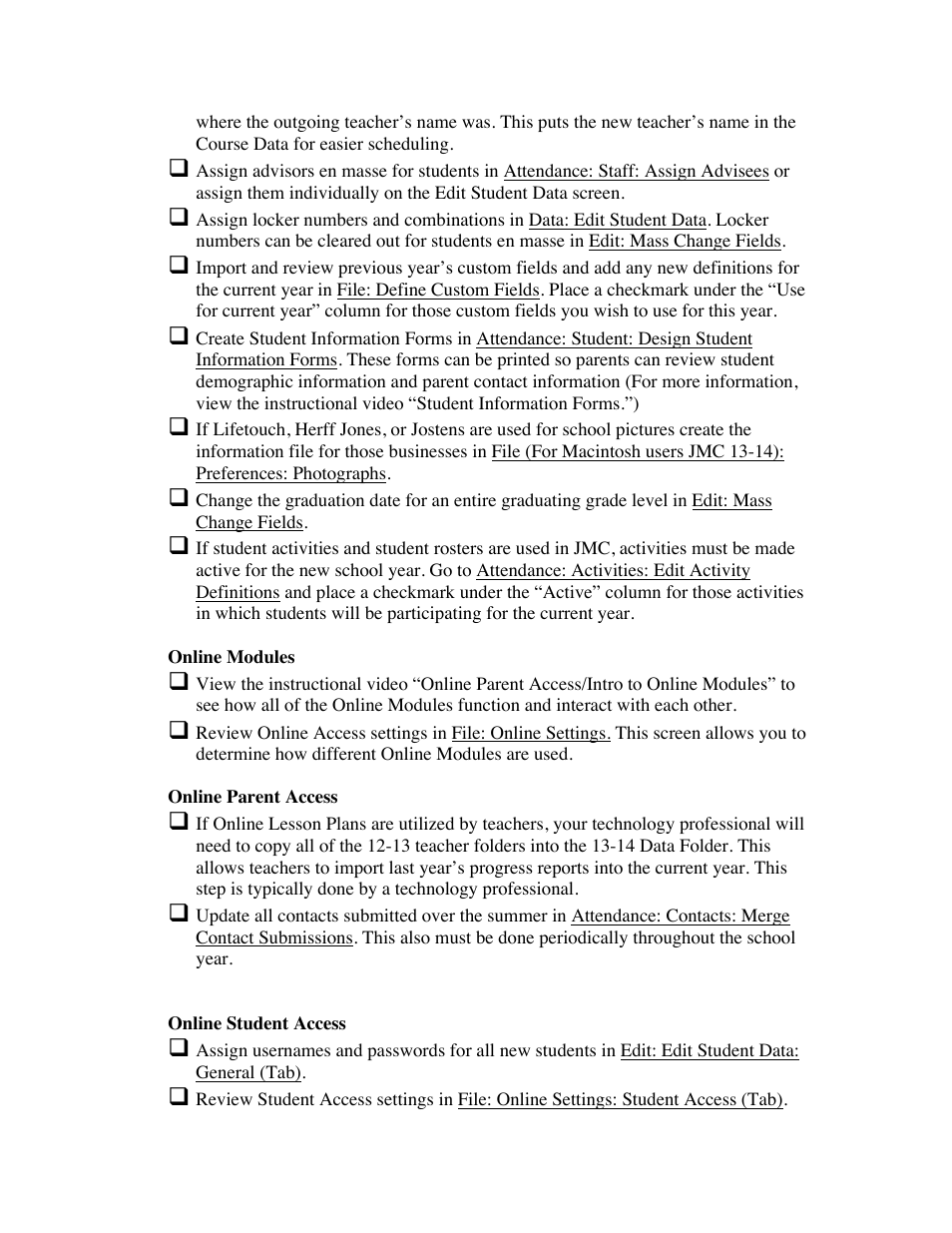 JMC Starting the 13-14 School Year Checklist User Manual | Page 2 / 5