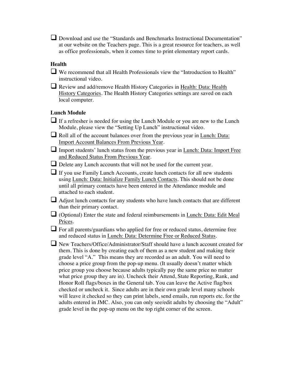 JMC Starting the 13-14 School Year Checklist User Manual | Page 4 / 5