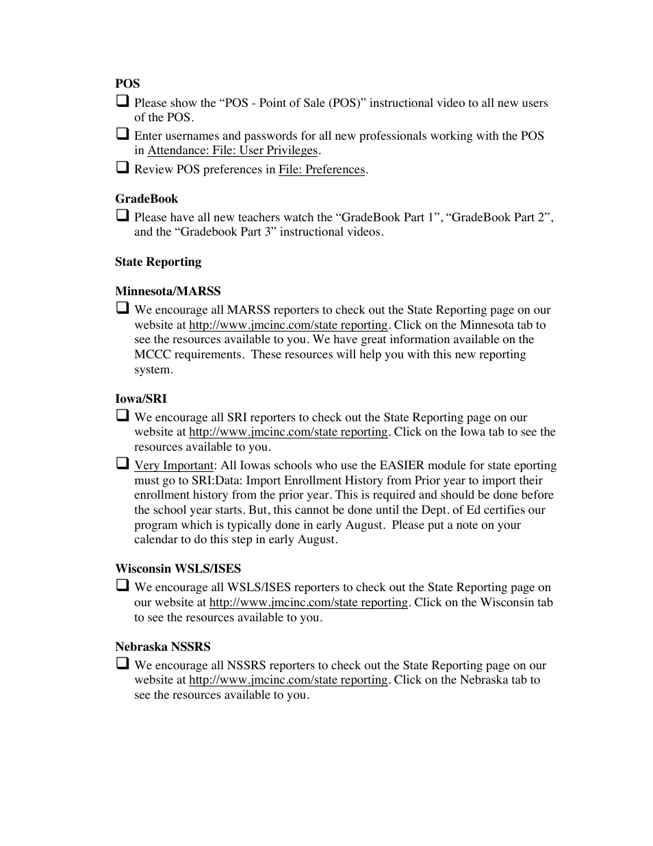 JMC Starting the 13-14 School Year Checklist User Manual | Page 5 / 5