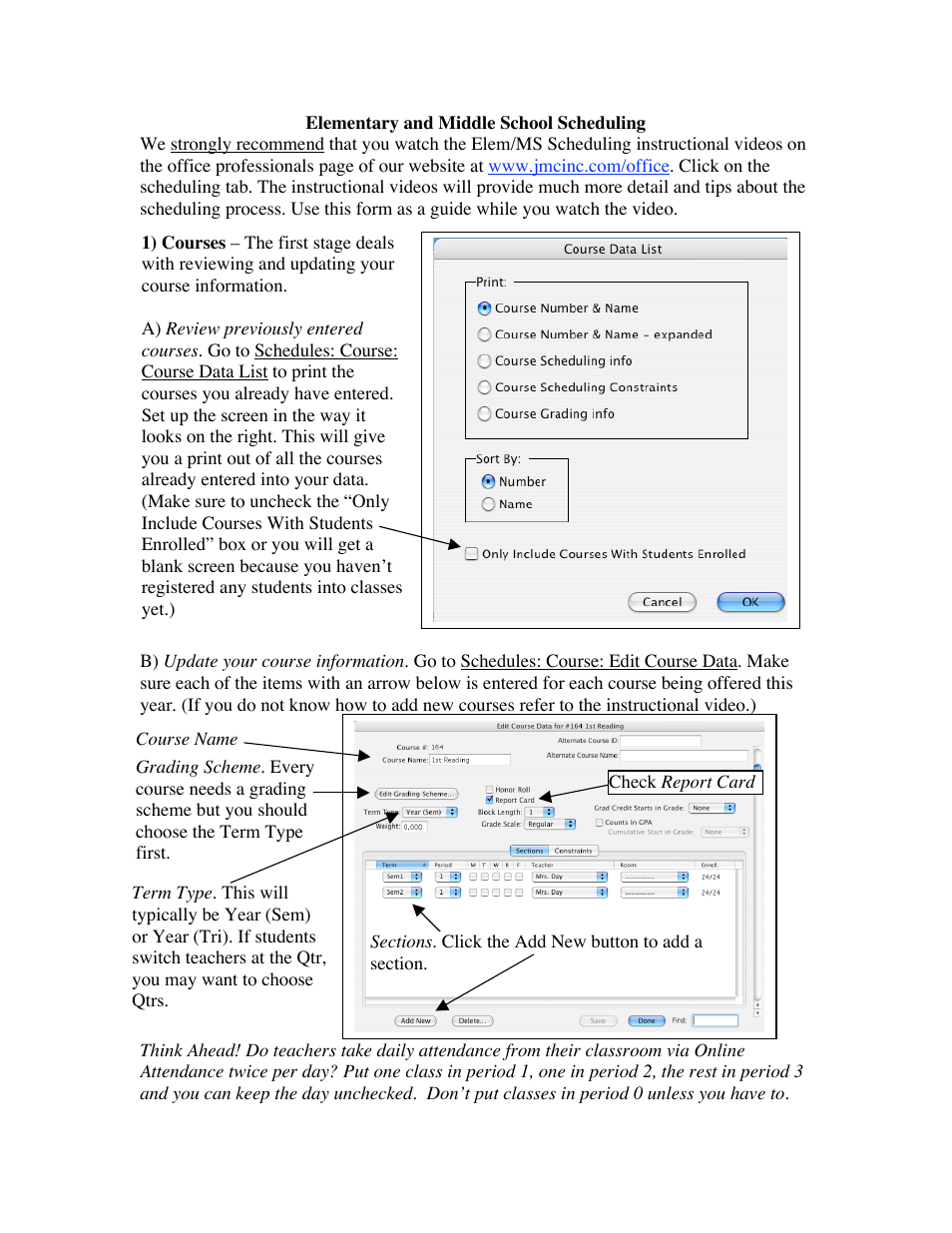 JMC Elementary/MS Scheduling User Manual | 5 pages