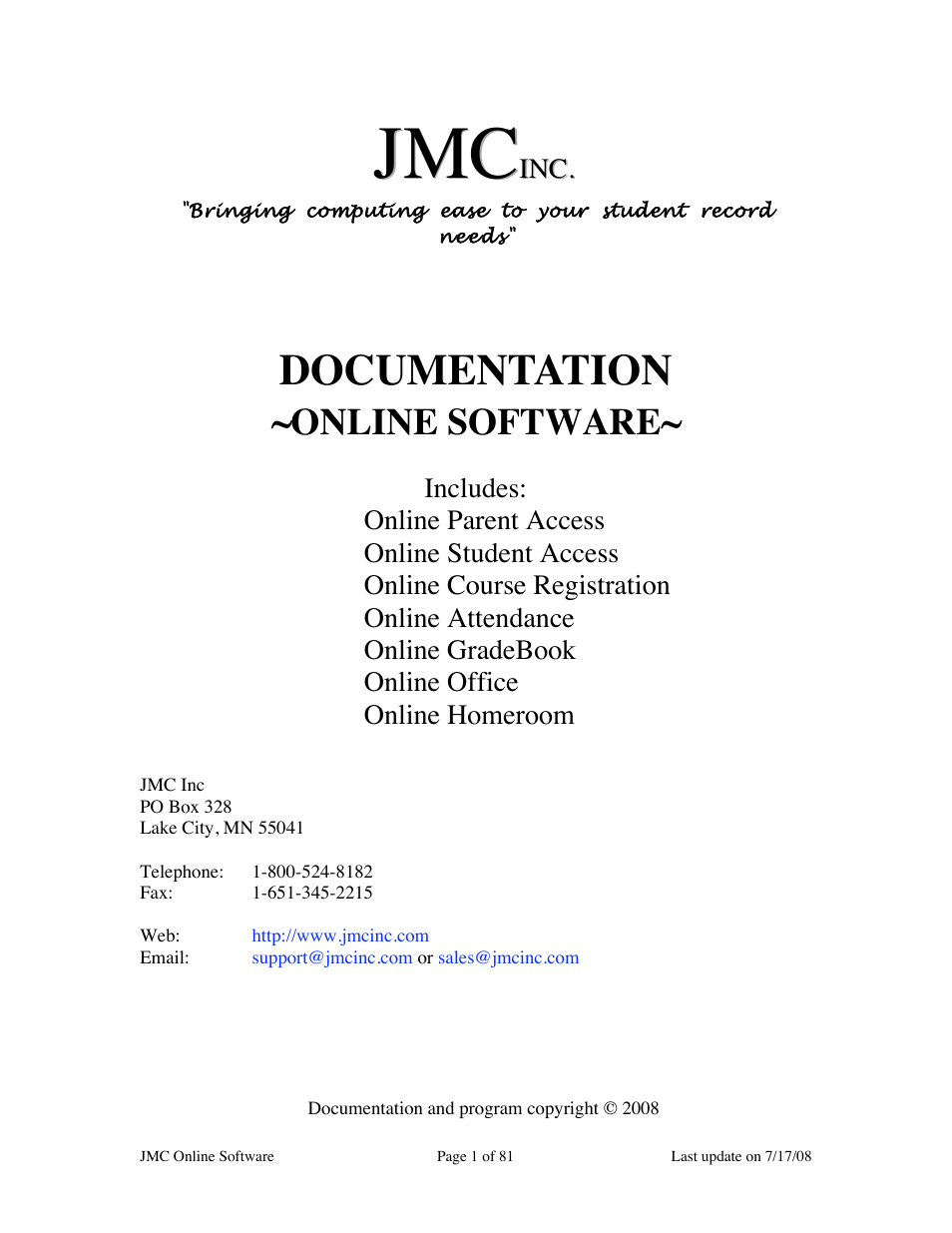 JMC Installing Online Software User Manual | 81 pages