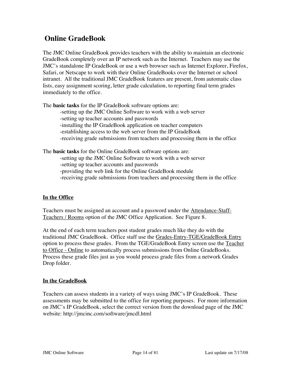 Online gradebook | JMC Installing Online Software User Manual | Page 14 / 81