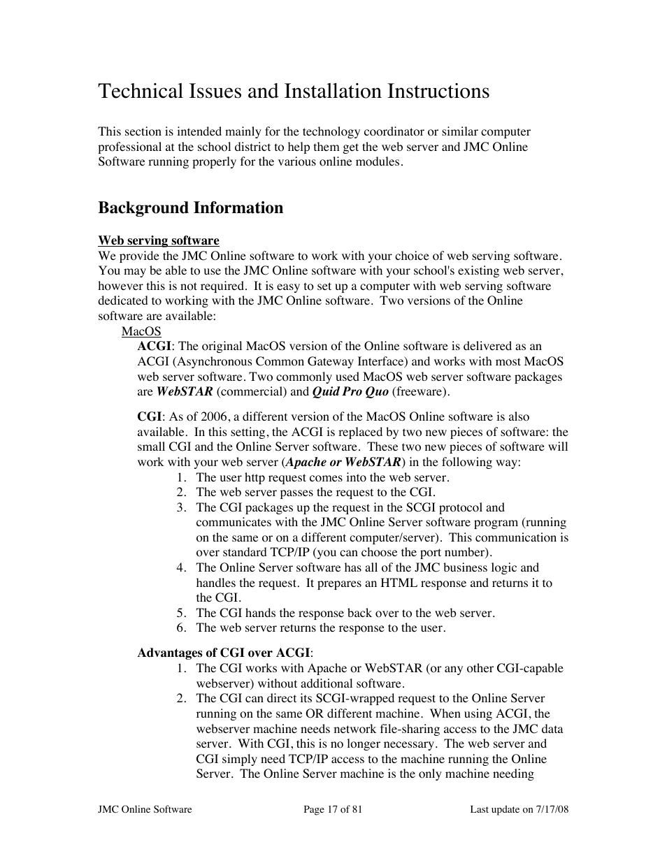 Technical issues and installation instructions, Background information | JMC Installing Online Software User Manual | Page 17 / 81