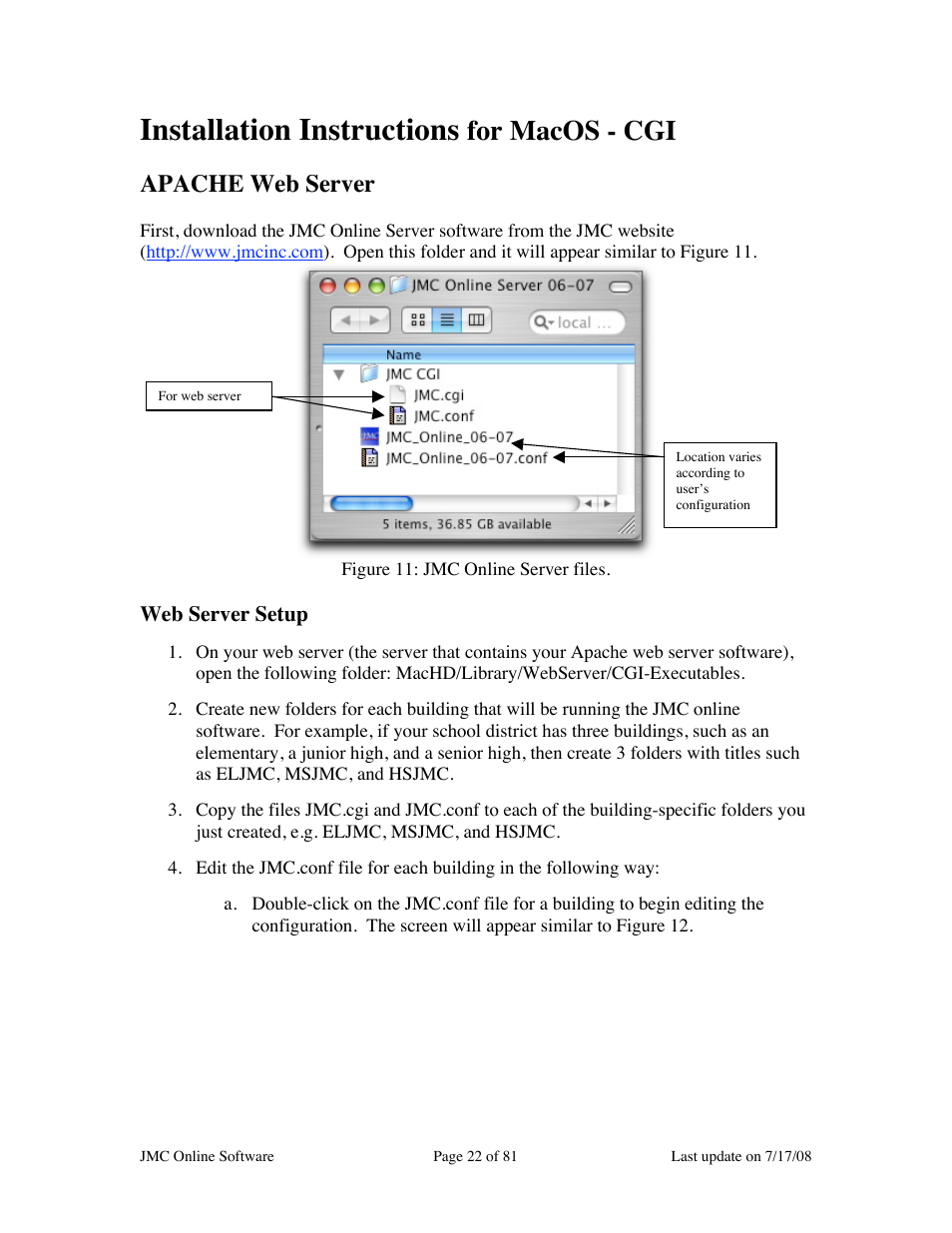 Installation instructions, For macos - cgi, Apache web server | JMC Installing Online Software User Manual | Page 22 / 81