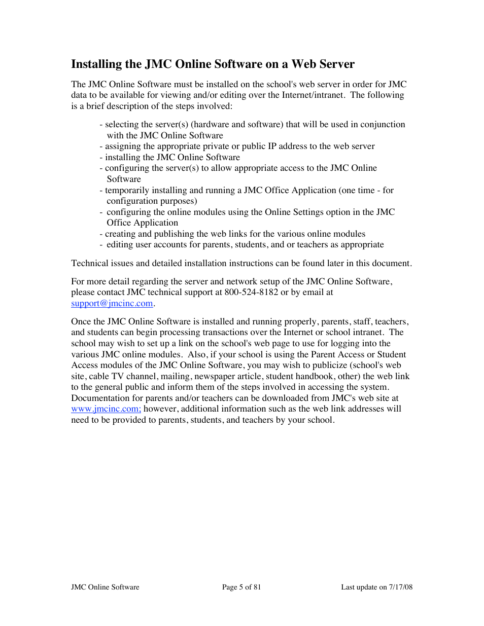 Installing the jmc online software on a web server | JMC Installing Online Software User Manual | Page 5 / 81