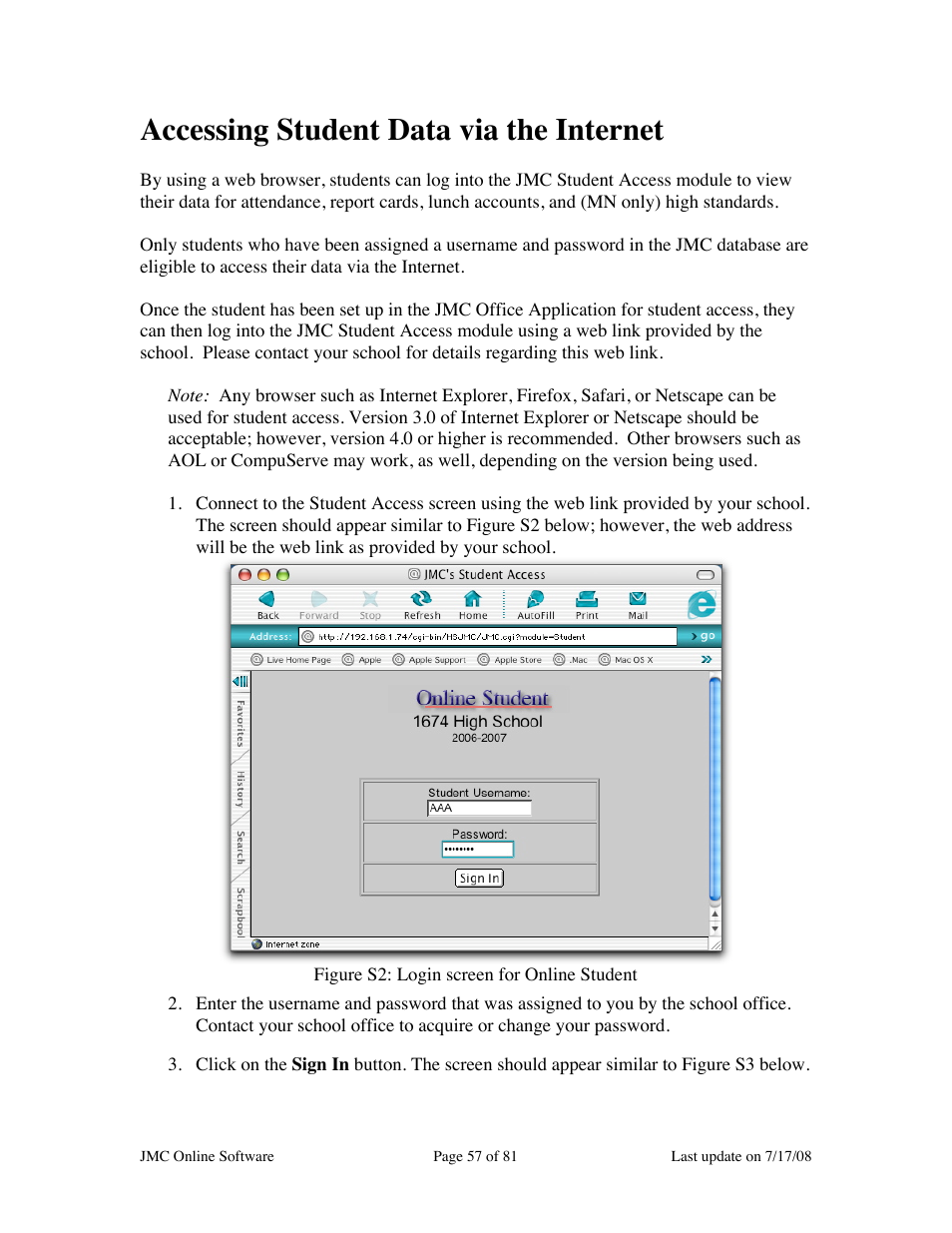 Accessing student data via the internet | JMC Installing Online Software User Manual | Page 57 / 81