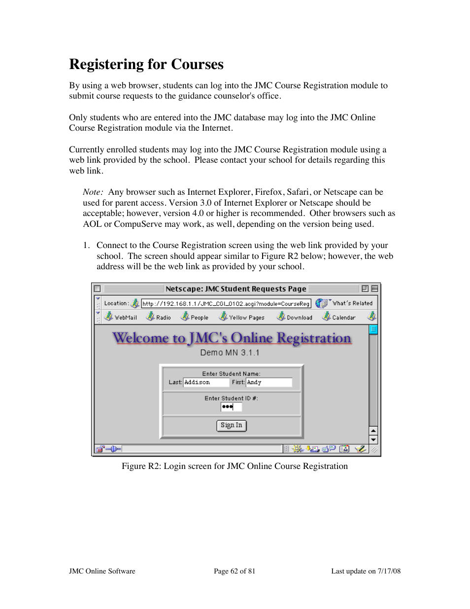 Registering for courses | JMC Installing Online Software User Manual | Page 62 / 81