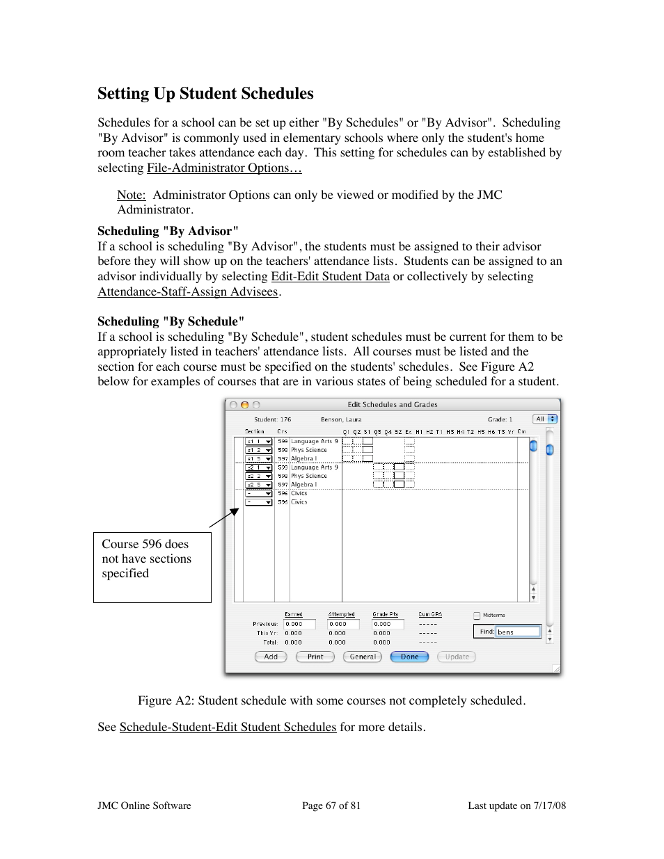 Setting up student schedules | JMC Installing Online Software User Manual | Page 67 / 81