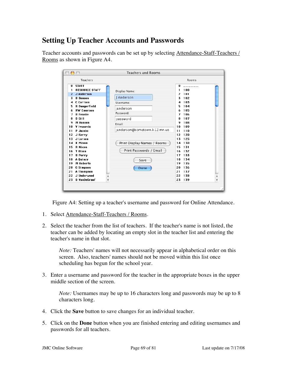 Setting up teacher accounts and passwords | JMC Installing Online Software User Manual | Page 69 / 81