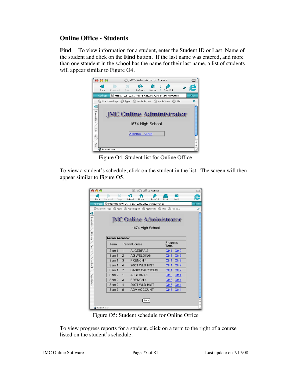 Online office - students | JMC Installing Online Software User Manual | Page 77 / 81