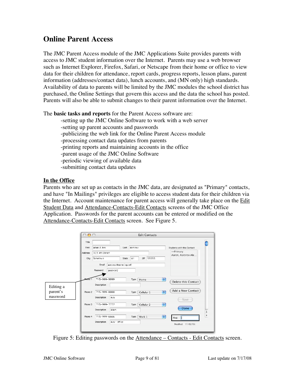 Online parent access | JMC Installing Online Software User Manual | Page 9 / 81